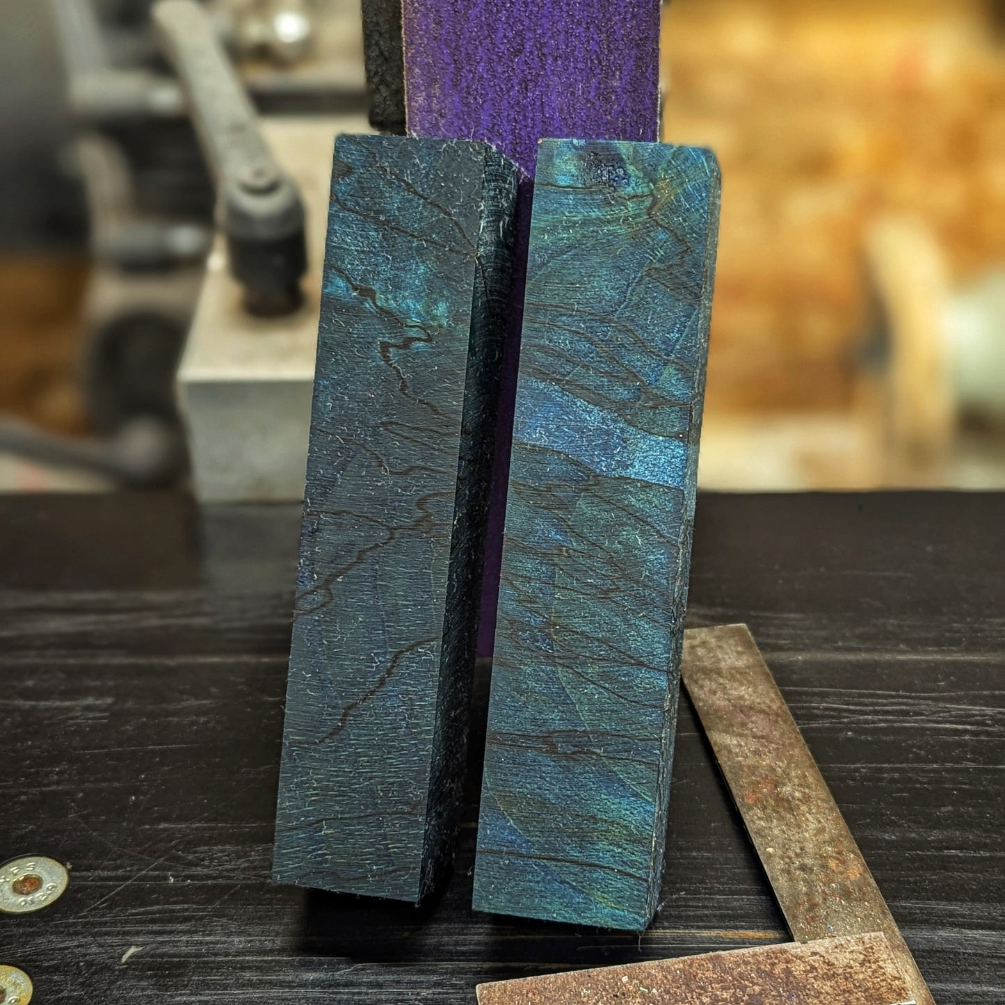 Stabilized Spalted Beech WA Handle Blocks - Blue (Sold Together)